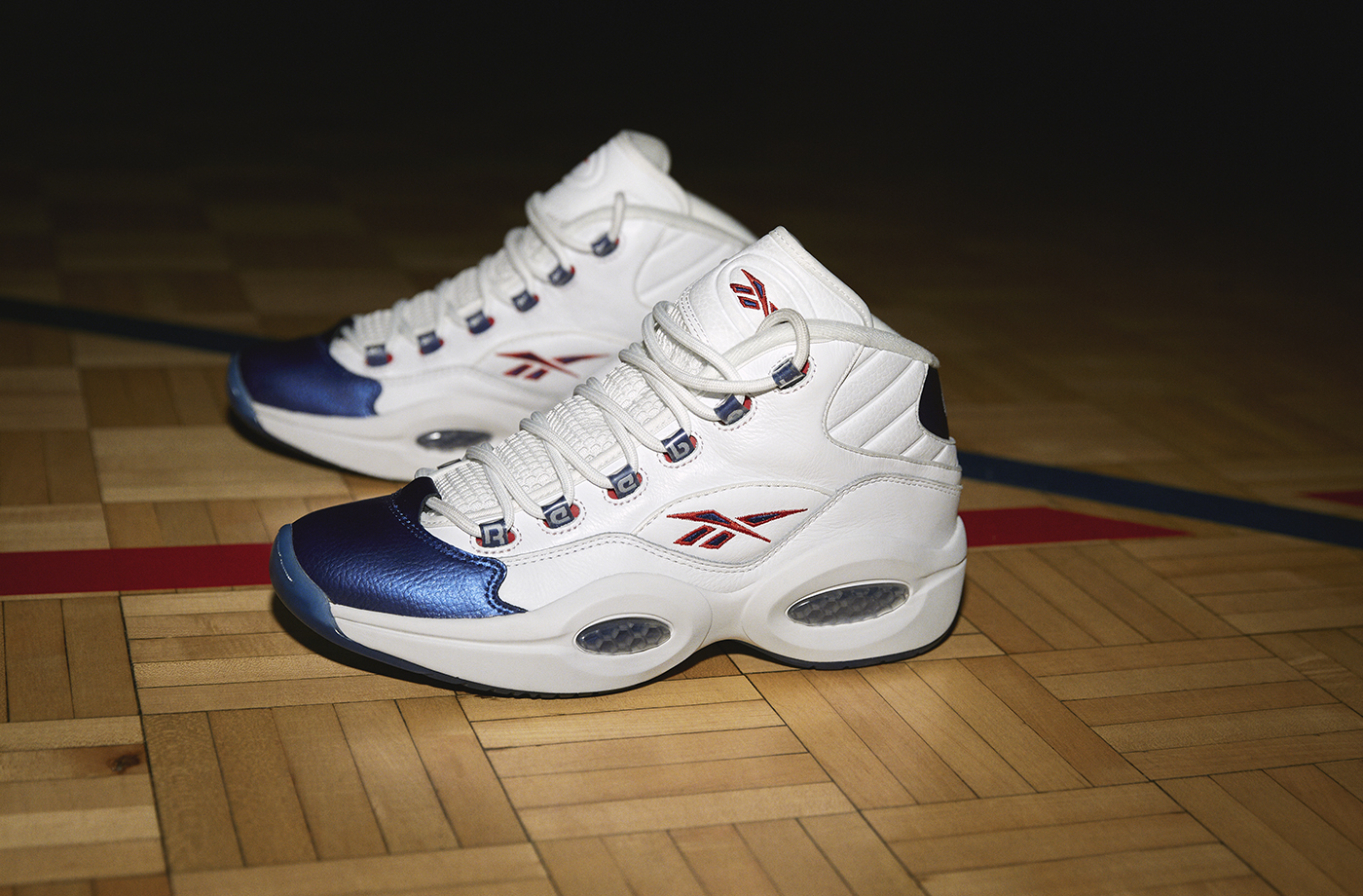 Reebok Question Mid Blue Toe GX0227 Size 8 White Blue Allen Iverson Philly 76ers Reebok Question Blue Toe 2022 - YouTube main image 2